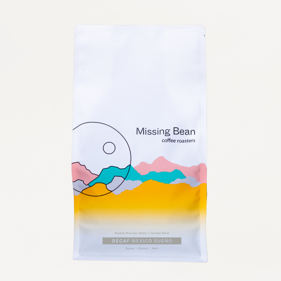 1kg bag of Missing Bean's decaf Mexico Sueño coffee beans.