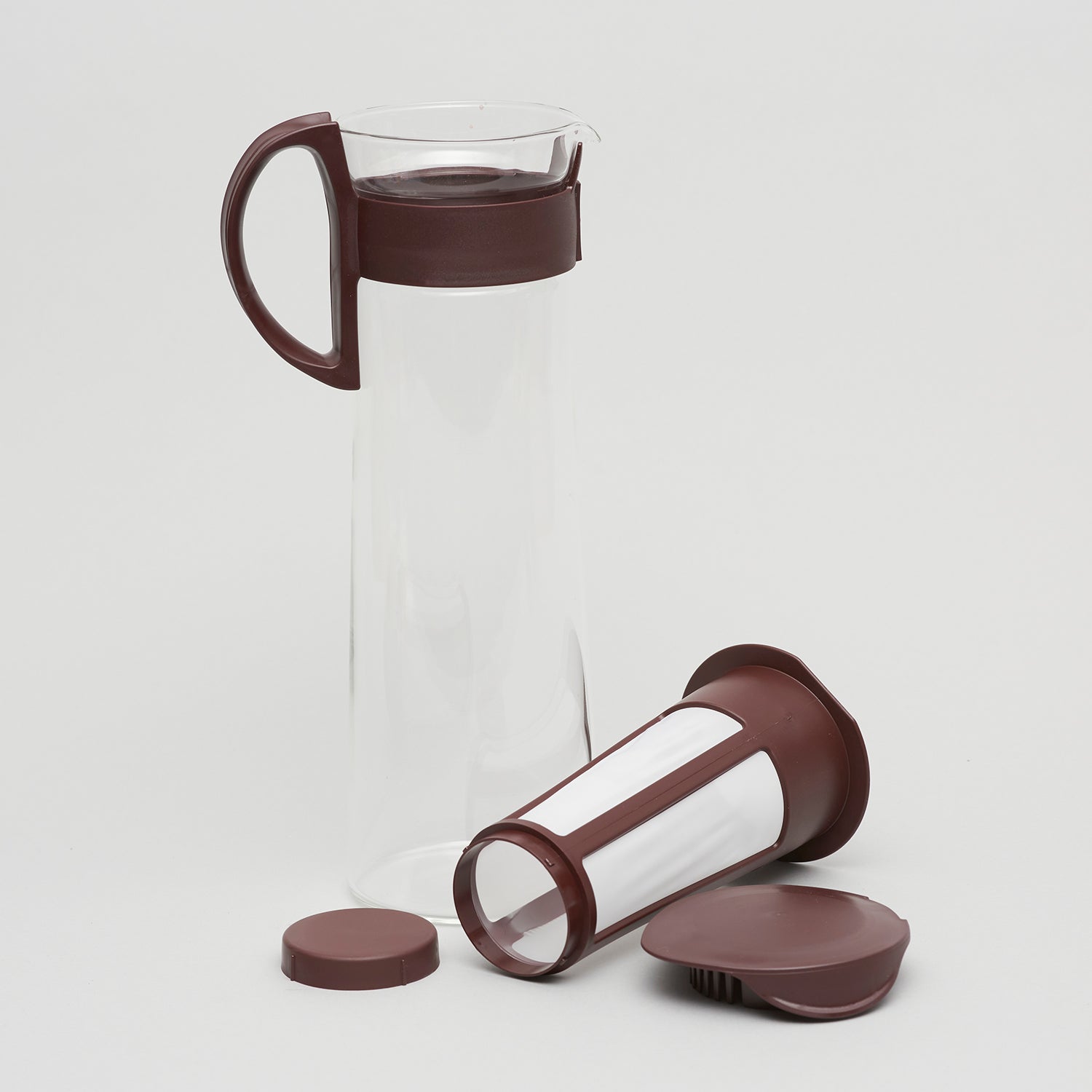 Image shows the 1 litre brown and glass Hario Cold Brew Coffee Maker with the filter taken out.